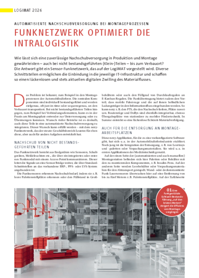  Wireless network optimises intralogistics – Automated replenishments for assembly processes